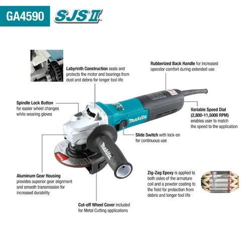 Miniatura 2 de Makita Amoladora angular de alta potencia GA4590 SJSII de 4-1/2