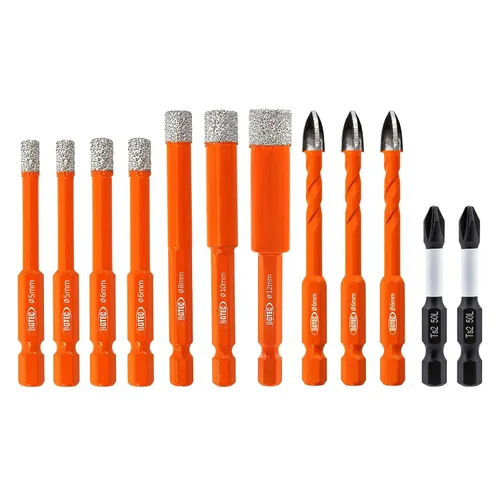 Miniatura 17 de BGTEC Juego de brocas de diamante 6 piezas - 5 mm*2+6 mm*2+8 mm con punta de destornillador PH2 para azulejos de porcelana, mármol, granito