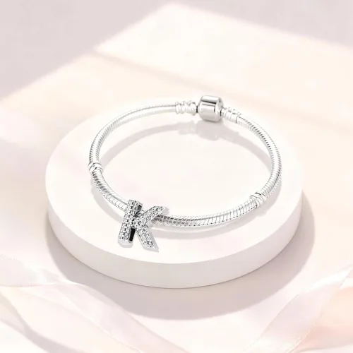 Miniatura 42 de PARCOM Dijes de letras compatibles con pulseras Pandora de plata esterlina S925 con iniciales para pulseras del alfabeto A-Z, cuentas de letras