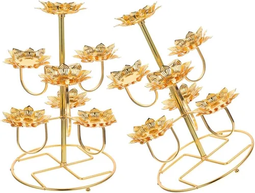 NOLITOY 2 unids Lotus Ghee Lámpara Titular de la Lámpara de Mantequilla Candelabro Budista Latón Tibetano Lámpara de aceite Portavelas Votivo