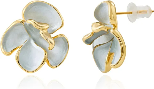 Cicy Bell Aretes de flor para mujer, chapados en oro de 18 quilates, verano, primavera, bohemio, pétalos, aretes tipo dormilona