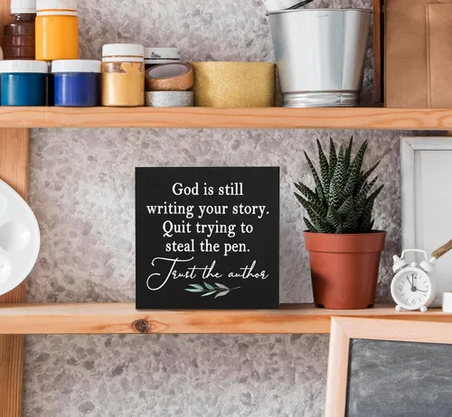 Miniatura 4 de SRADMO God Is Still Writing Your Story, decoración de versículos bíblicos para sala de oración, caja de madera negra cristiana para oficina en casa