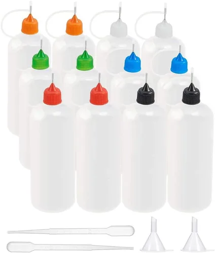 BENECREAT - Juego de 12 botellas aplicadoras de punta de precisión multiusos de 4 onzas con cuentagotas y embudos de plástico, líquido de Halloween,