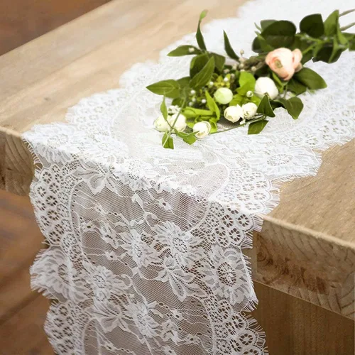 2 piezas de caminos de mesa de encaje blanco de 14 x 120 pulgadas, camino de mesa vintage para boda, despedida de soltera, baby shower, fiesta,