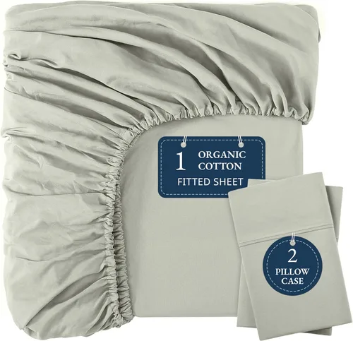 Miniatura 11 de LANE LINEN Juego de 2 piezas con sábana bajera 100% algodón orgánico tamaño individual y 1 funda de almohada, tejido de percal ligero, ultra suave
