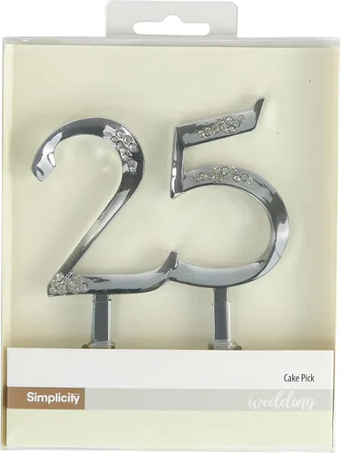 Simplicity Pieza decorativa para decoración del 25 aniversario para decoración de pastel o arreglo floral, accesorio de boda, 4 x 2.75 pulgadas,