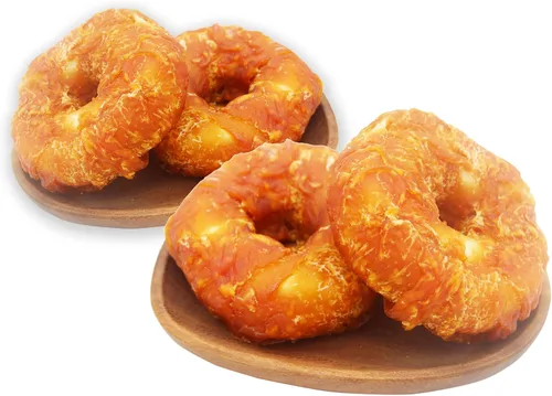 Miniatura 6 de Golosinas para perros de larga duración para perros grandes, dientes limpios envueltos en pollo, donas de cuero crudo, 1 lb/454 g