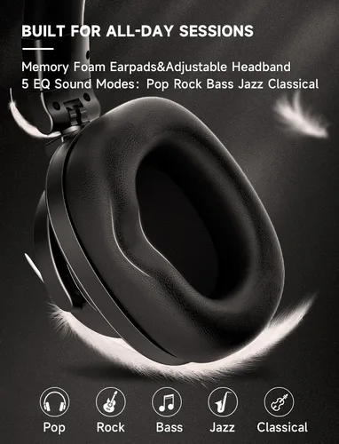 Miniatura 6 de AOC Auriculares con cable, auriculares con monitor de estudio de DJ sobre la oreja con tiempo de reproducción de 72 horas, conector de 0.138