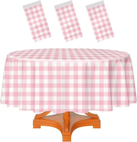 Miniatura 17 de HEIPINIUYE - Paquete de 2 manteles redondos de 84 pulgadas de plástico beige, manteles de mesa impermeables desechables para redondas, ideales
