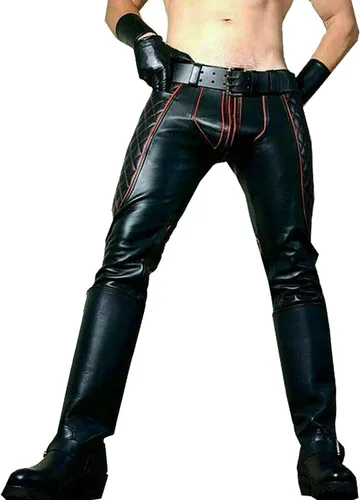 Pantalones de cuero occidentales de vaquero de moda tradicional nativo americano Lederhosen Biker Pantalones de cuero para hombres