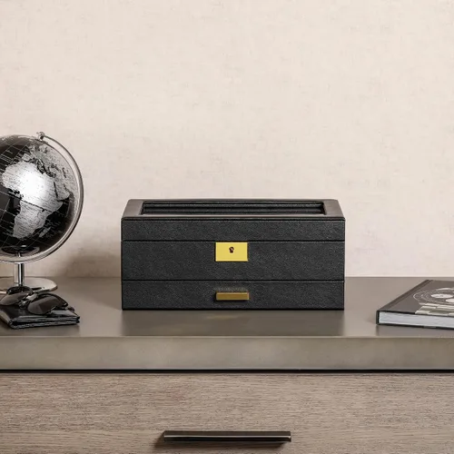 Miniatura 15 de ROTHWELL Caja de reloj de cuero de 10 ranuras con cajón de valet, organizador de exhibición de lujo con forro de microgamuza ultrasuave, soporte