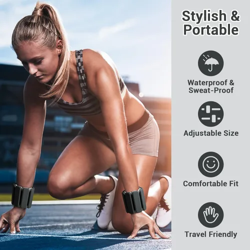 Miniatura 3 de Sportneer Pesas de muñeca y tobillo para mujeres y hombres, 1 par (1 libra/2 libras cada uno), pulsera con peso ajustable de silicona para yoga