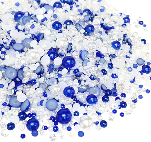 Miniatura 10 de Diamantes de imitación de resina mixta de 3.53 oz con parte trasera plana, perlas semicirculares, tamaños mixtos de 0.116 a 0.394 pulgadas