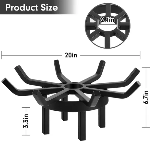 Miniatura 2 de AMAGABELI GARDEN & HOME Rejilla redonda para fogata de 20 pulgadas, rejilla de leña de acero sólido, soporte para leña de hierro forjado