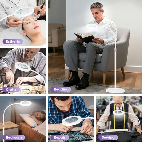 Miniatura 7 de Lupa de Aumento 12X con Luz y Soporte, Lámpara de Pie con Lupa LED Regulable Sin Escalones de 3 Colores, Lámpara Lupa Iluminada con Cuello de Ganso