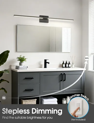 Miniatura 4 de VOLISUN Lámpara de tocador de baño de 48 pulgadas, 5CCT regulable, lámpara LED de baño de 40 W sobre el espejo, luces de tocador de barra negra