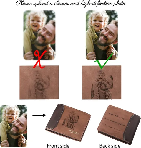Miniatura 24 de INBLUE Billetera plegable grabada personalizada, cartera de cuero personalizada con foto y texto grabado, regalos para hombres, marido, papá, hijo