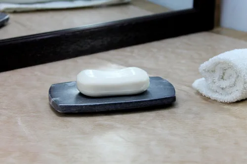 Miniatura 5 de KLEO Jabonera de piedra natural o accesorios de baño para bañera o lavabo (negro con líneas naturales)