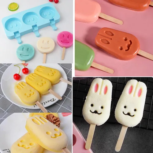 Miniatura 6 de Moldes de silicona para paletas de helado, 7 cavidades de caricatura, conejito de dibujos animados, para decoración de pasteles, 2 unidades, sin BPA