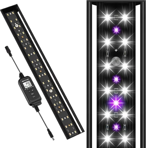 REPTITRIP Luz LED UVB de 16 pulgadas para reptiles, controlador de lámpara LED de reptiles con atenuación y 4 modos UVI, lámpara UVA UVB de aluminio