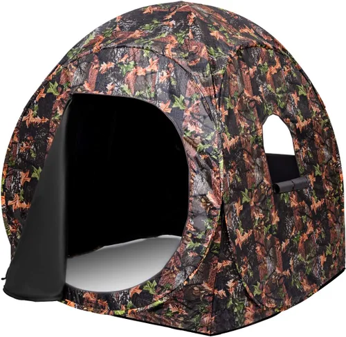 Miniatura 13 de Tangkula Persiana desplegable para 3 personas, persiana portátil de caza con ventanas de malla, bolsa de transporte y estacas de tierra, tienda