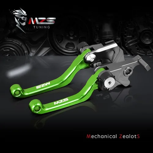 Miniatura 4 de MZS - Palancas de embrague y freno ajustables para bicicleta de tierra, color verde, pivotante, CNC, compatibles con KLX140R KLX140RF KLX140RL