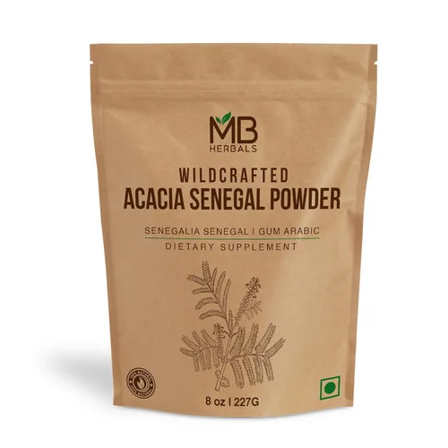 MB Herbals Polvo de goma de acacia de 8 onzas / 8.01 oz – Polvo de goma arábiga pura de Acacia Senegal – Elaborado en el medio silvestre, sin