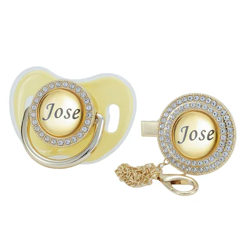 Miniatura 16 de Juego de Chupete y Clip con Nombre Personalizado Brillante - Binky Personalizado para Baby Shower, Recuerdo de Recién Nacido para Fotos Dorado