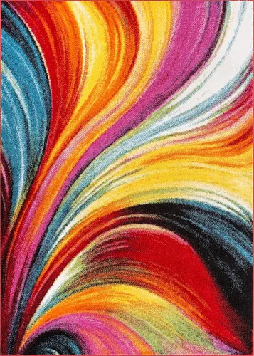 Miniatura 3 de Well Woven- Alfombra de pelo largo con diseño geométrico multicolor, arte abstracto y moderno en pintura, contemporáneo, no se deshilacha, ideal