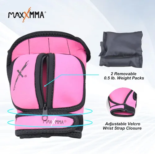 Miniatura 4 de MaxxMMA Guantes con peso ajustables, juego de 2 libras, peso extraíble (2 x 0.5 libras cada guante) para esculpir MMA Kickboxing, cardio, aeróbicos