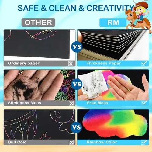Miniatura 5 de RMJOY Arte de papel para rascar arco iris para niños: 50 piezas de manualidades mágicas, regalos para niñas y niños de 3 a 12 años, actividades