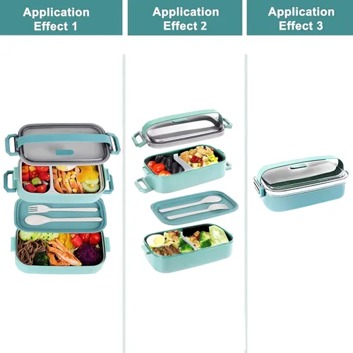 Miniatura 4 de Lonchera Bento para niños, mujeres y hombres, 47 onzas, 2 compartimentos, para ensalada, aperitivos, ensalada, paquete de preparación de alimentos