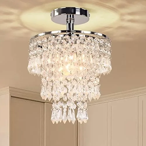 Miniatura 12 de Lámpara de techo de cristal de 3 niveles con colgante de cristal, decoración para pasillo, comedor, sala de estar, dormitorio, casquillo E26, cromado