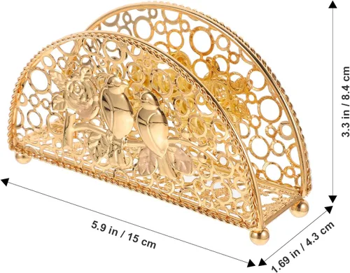 Miniatura 2 de Vertical Metal Napkin Holder for Countertop, Table Napkin Stand with Creative Fan-shaped Hollow Design, Gold Rustic Kitchen Tissue Dispenser for