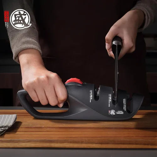 Miniatura 8 de MITSUMOTO SAKARI Afilador de cuchillos japonés de 3 etapas, afilador de cocina ajustable con ranuras gruesas, finas y para tijeras para cuchillos