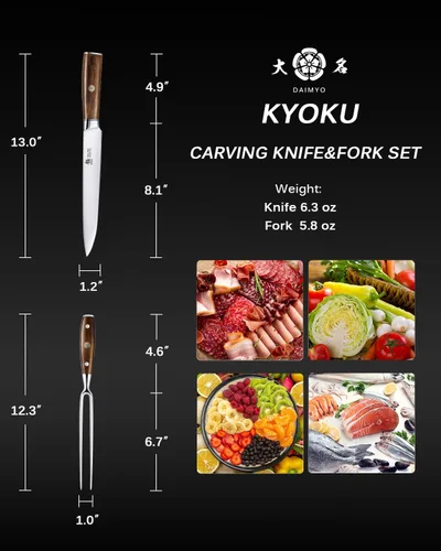 Miniatura 7 de KYOKU Daimyo Series - Juego de cuchillos y tenedores de 8 pulgadas, estilo japonés 440C, cuchillo de corte de carne de acero inoxidable 440C