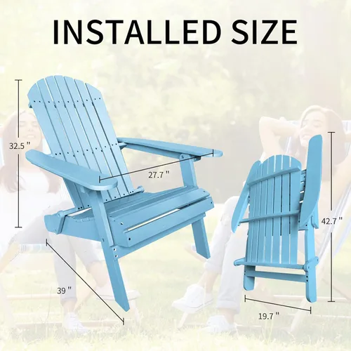 Miniatura 2 de Sillas Adirondack plegables para exteriores, resistentes a la intemperie, con acabado natural, sillas de patio para césped, porche, jardín, piscina
