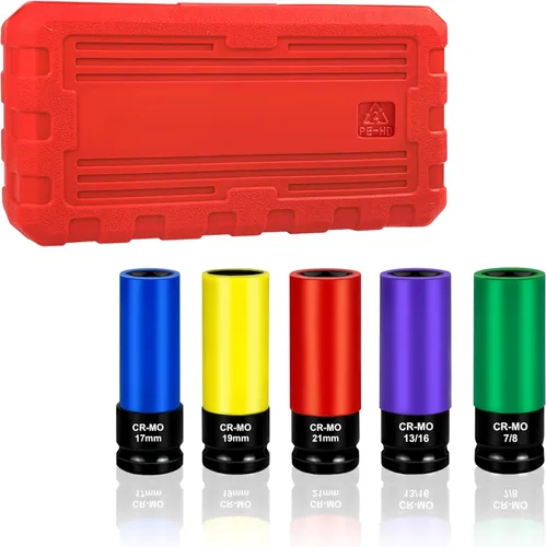 Miniatura 10 de YIYITOOLS Juego de 17 piezas de llaves de impacto superficial con guía de 1/2 pulgada (8-24mm), juego de llaves métricas, 6 puntas, acero CR-V