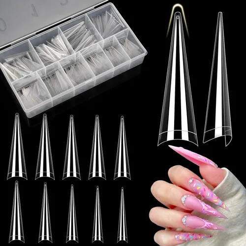 Miniatura 11 de Quaferen Puntas de Uñas de Almendra Medianas: 240pcs Puntas de Uñas Postizas Acrílicas Preformadas Forma de Almendra - 12 Tamaños Gel Suave