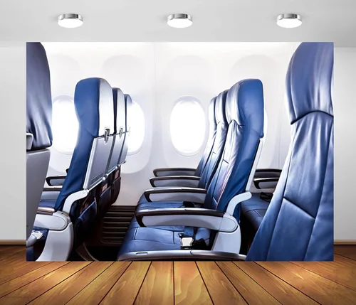 Telón de fondo de tela de 5 x 3 pies para asientos de avión, fotografía de fondo, ventana de avión, interior, cabina, avión, decoración de fiesta de