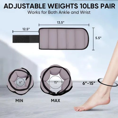 Miniatura 2 de APEXUP 10 libras/par de pesas de tobillo ajustables para mujeres y hombres, correas de peso modularizadas para piernas para yoga, caminar, correr