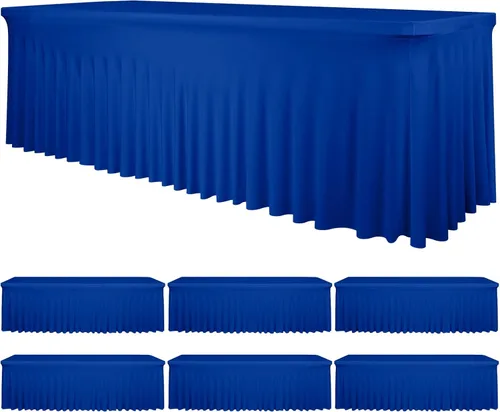 Miniatura 39 de fani Paquete de 2 faldas de mesa elásticas negras para mesa rectangular de 6 pies, manteles elásticos de elastano lavables con falda, mantel