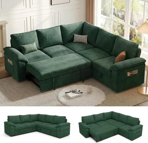 Miniatura 27 de Sofá Seccional Modular de 85 Pulgadas con Cama Extraíble, Sofá Cama Seccional en Forma de L de 5 Asientos con Almacenamiento, Sofás Seccionales