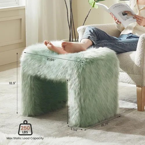 Miniatura 2 de Taburete de tocador, reposapiés pequeño, otomano, asiento de piel sintética, sin espalda, moderno, reposapiés, peludo para sala de maquillaje, sala