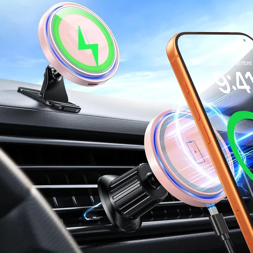 Miniatura 9 de Cargador magnético de montaje para automóvil de 15 W, cargador de coche inalámbrico magnético para iPhone 17, accesorios soporte magnético