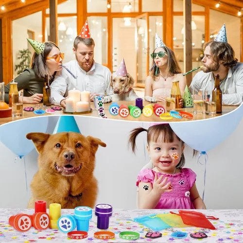 Miniatura 6 de Chivao Juego de 85 piezas de recuerdos de fiesta de pata de perro con pulsera de silicona con estampado de pata, llavero, cadena colgante, bolsa
