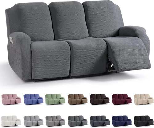 Miniatura 21 de KinCam Fundas para sillón reclinable, fundas elásticas para sillas reclinables, fundas para sofá reclinable de jacquard a rayas, protectores