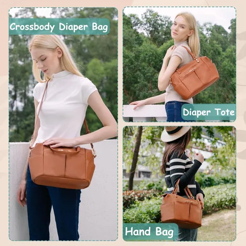 Miniatura 2 de MOMINSIDE Bolsa de pañales pequeña, mini tote de pañales, bolso de pañales de cuero, bolsa de bebé cruzada con 13 bolsillos, clutch de pañales