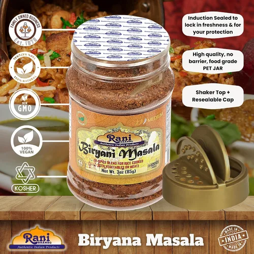 Miniatura 5 de Rani Biryani Masala Curry (mezcla de 7 especias para platos de arroz indio, pullao/pilau) Tarro PET de 3 onzas (3.00 oz) ~ Todo natural Vegano
