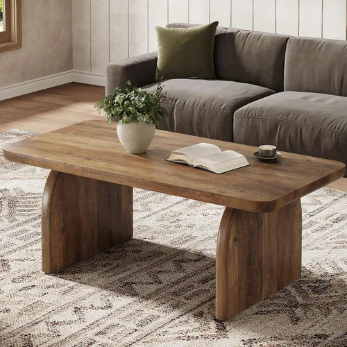 Tribesigns Mesa auxiliar para sala de estar, mesa central rectangular de 47 pulgadas con esquinas redondeadas, muebles de té de cóctel bajos y Marrón
